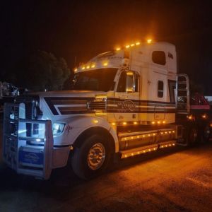 Truck at night with it's lights on